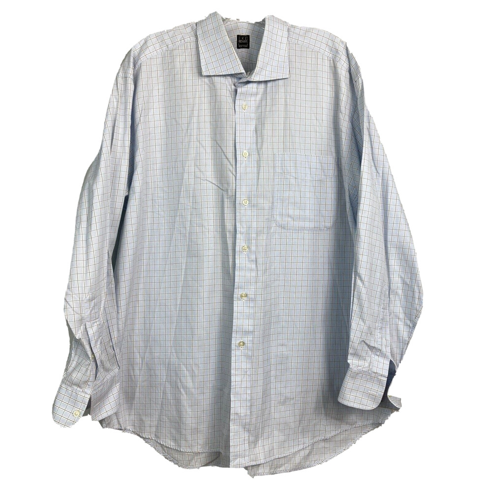 Ike Behar Shirt Mens Sz 16.5 34 Blue White‎ Plaid Long Sleeve Cotton Dress